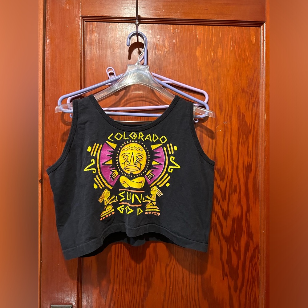 Vintage 90s black crop top Colorado sun god